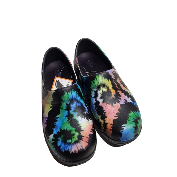 Crocs Womens tie dye Neria Pro II Graphic Slip On Clog Slip Resistant Work Shoes - Picture 2 of 7